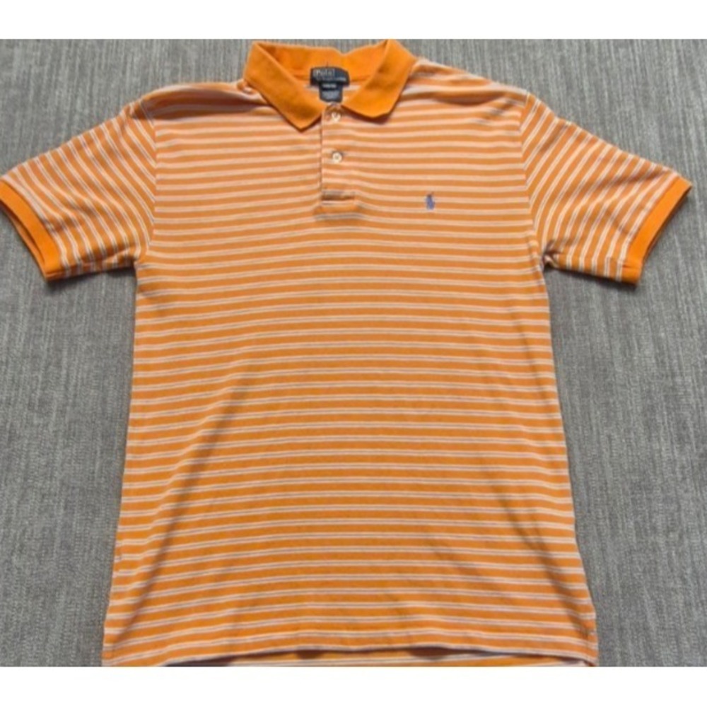 Polo Ralph Lauren boys orange striped polo shirt LG (16/18) Cotton logo